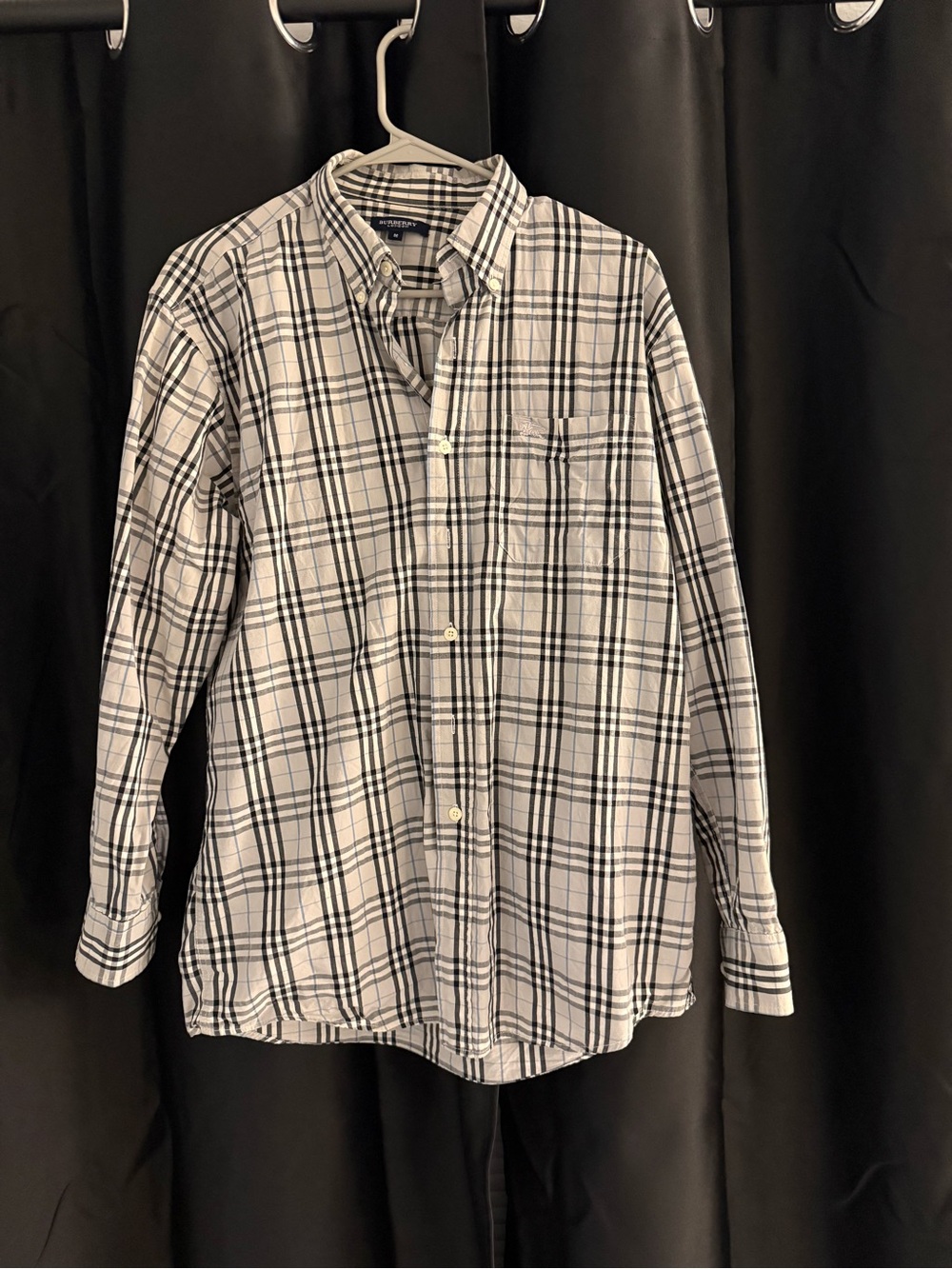 Burberry Black and White Plaid Button-Down Shirt